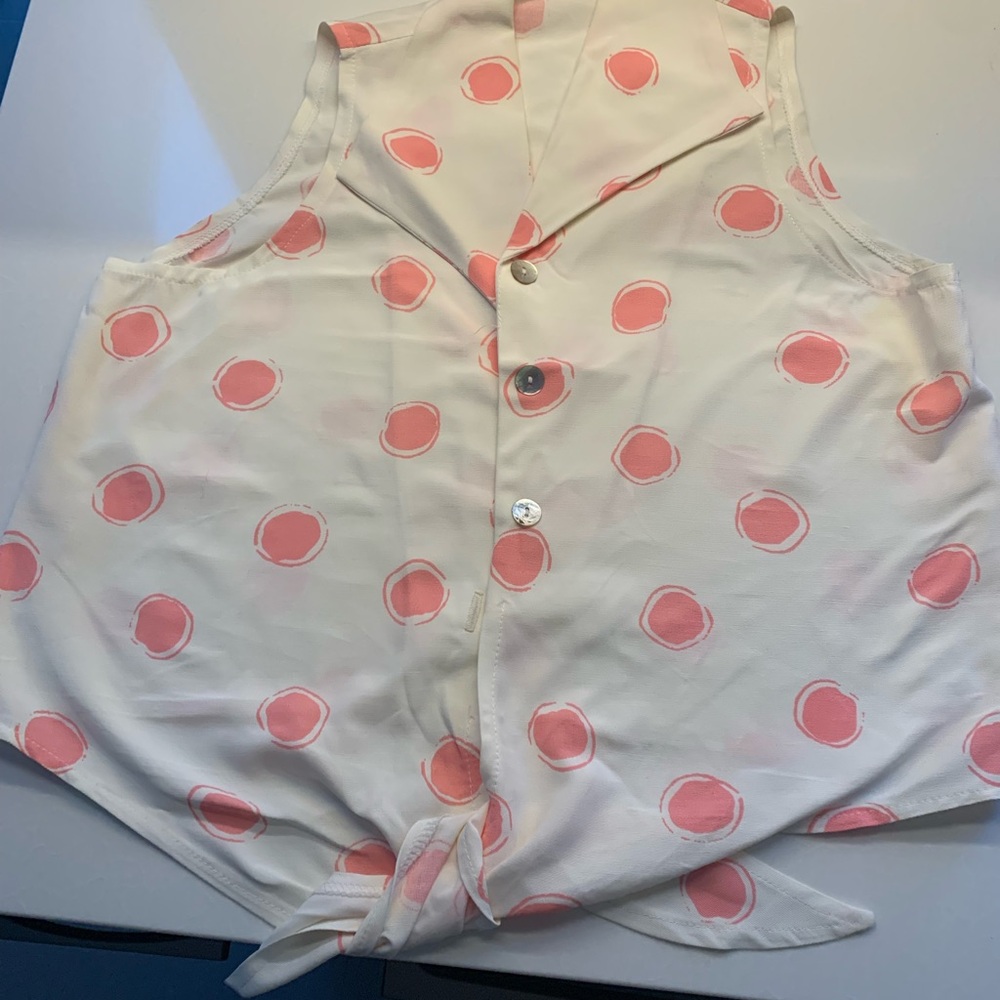 Vintage Pink and White Collar Crop Top - tie front detail